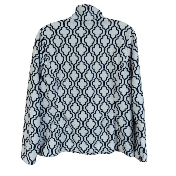 Lands' End Thermacheck Black & White Damask Print Quarter Zip Fleece Pullover - Picture 2 of 7